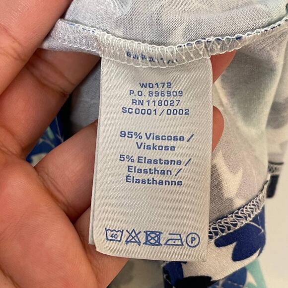 Boden Blue White Feather Printed Long Sleeve Ruched Waist Dress Women's Size 6 - Picture 9 of 9